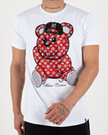 MC Rhinestone Red Teddy Bear Graphic T-Shirt