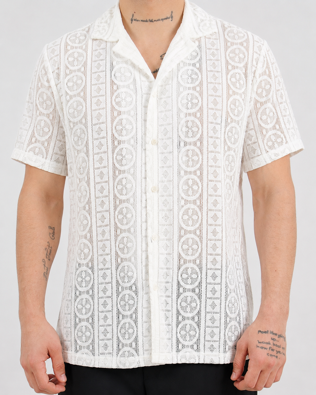 Crochet Lace Revere Collar White Shirt