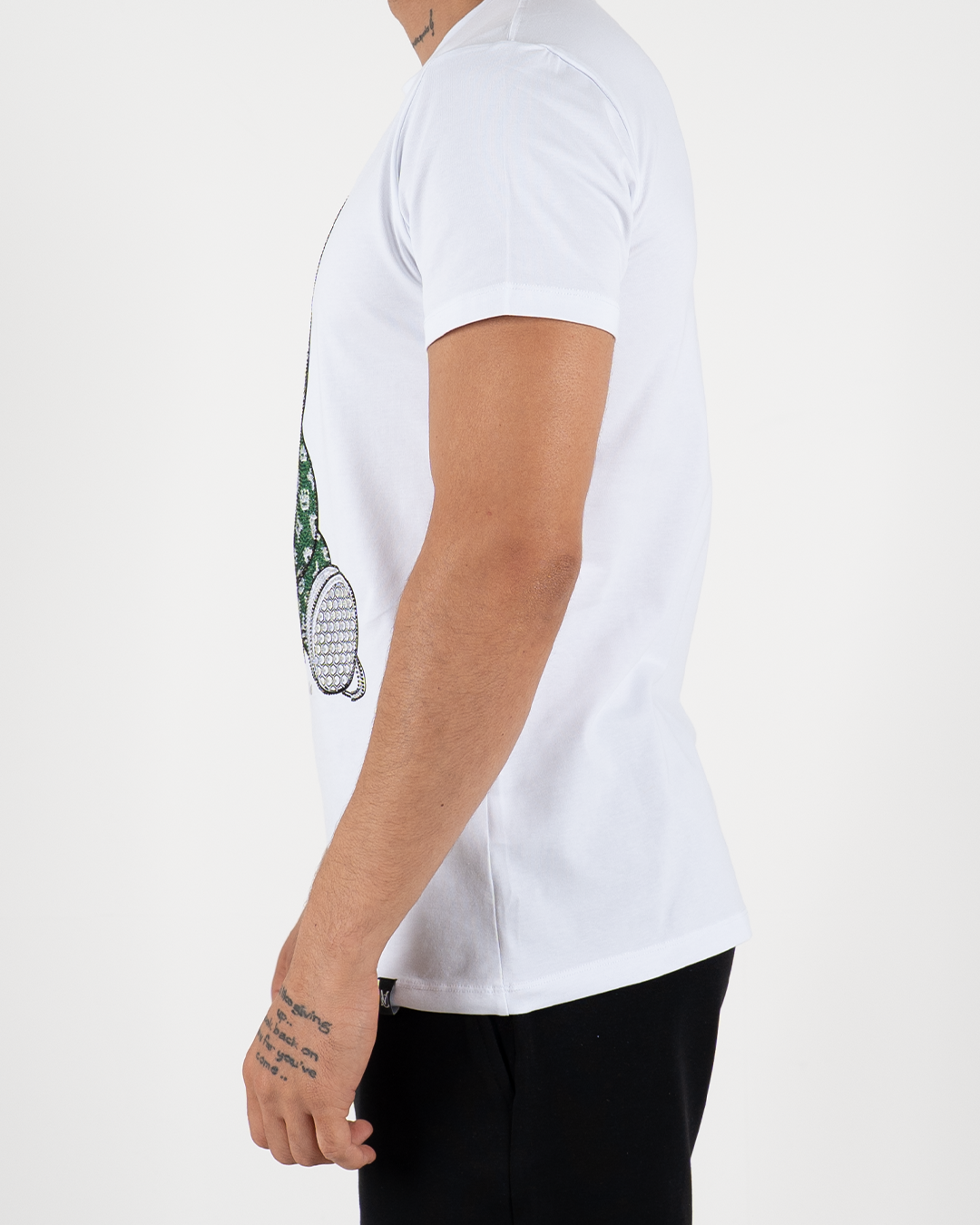 MC Rhinestone Green Teddy Bear Graphic T-Shirt