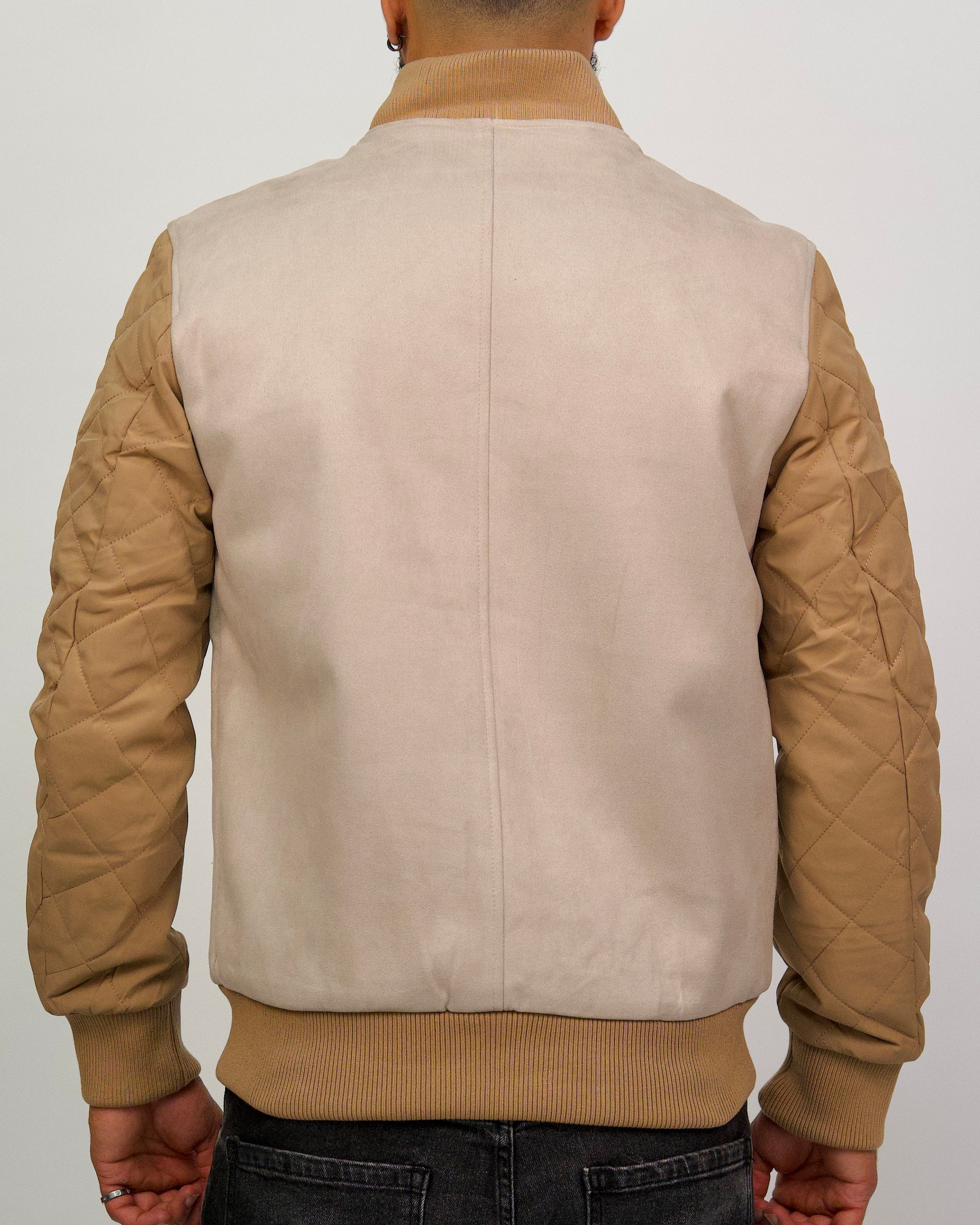 Two-Tone Bomber Jacket with Quilted Sleeves