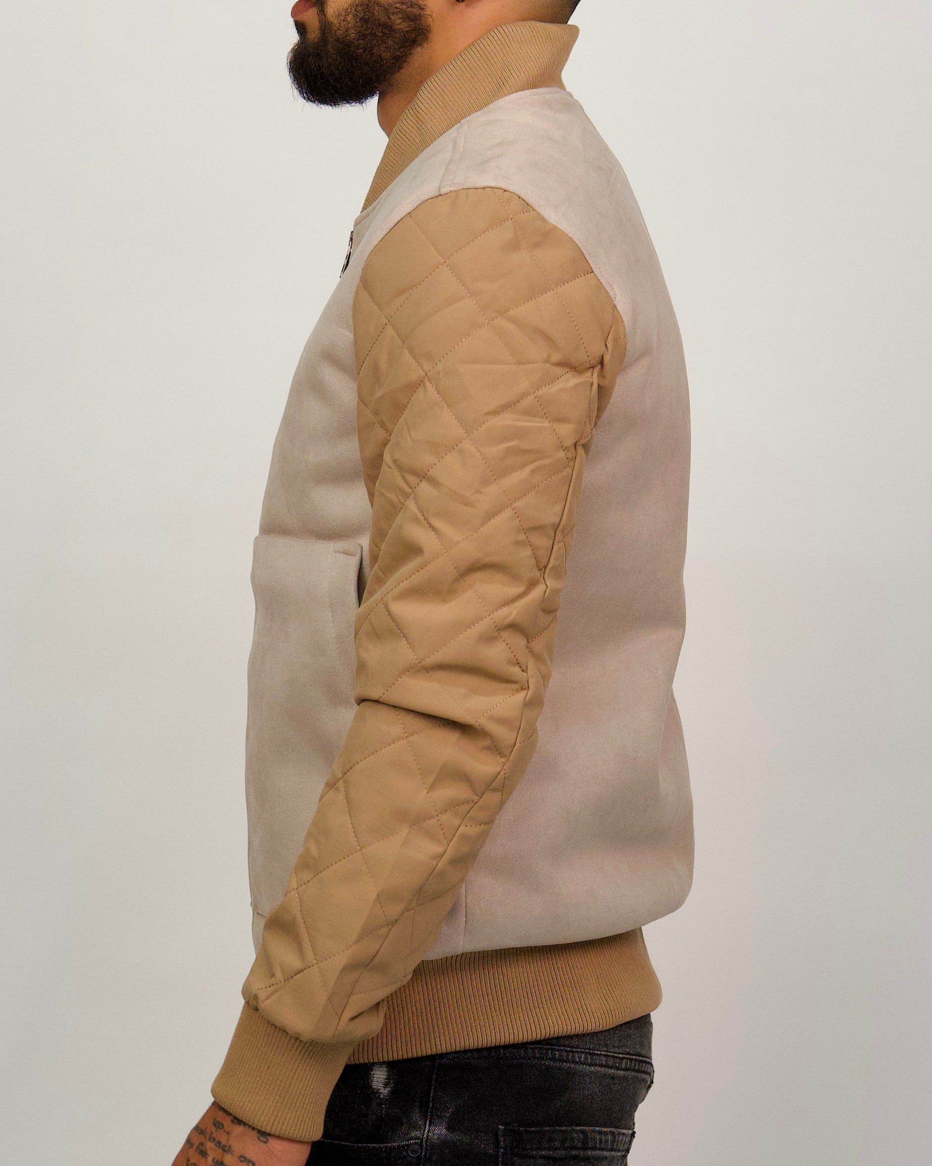 Two-Tone Bomber Jacket with Quilted Sleeves