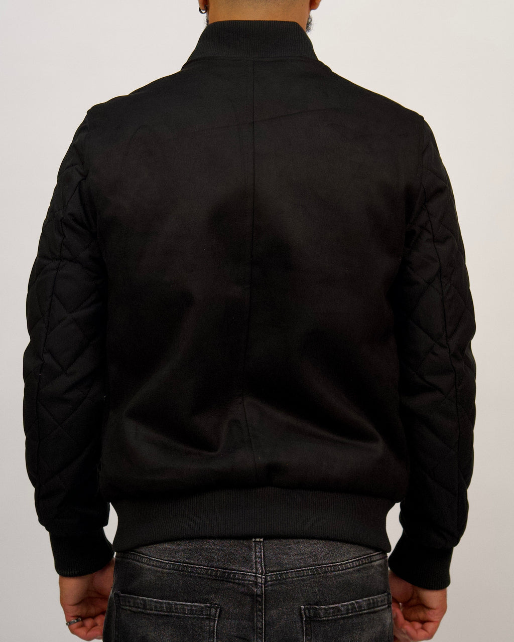Two-Tone Bomber Jacket with Quilted Sleeves