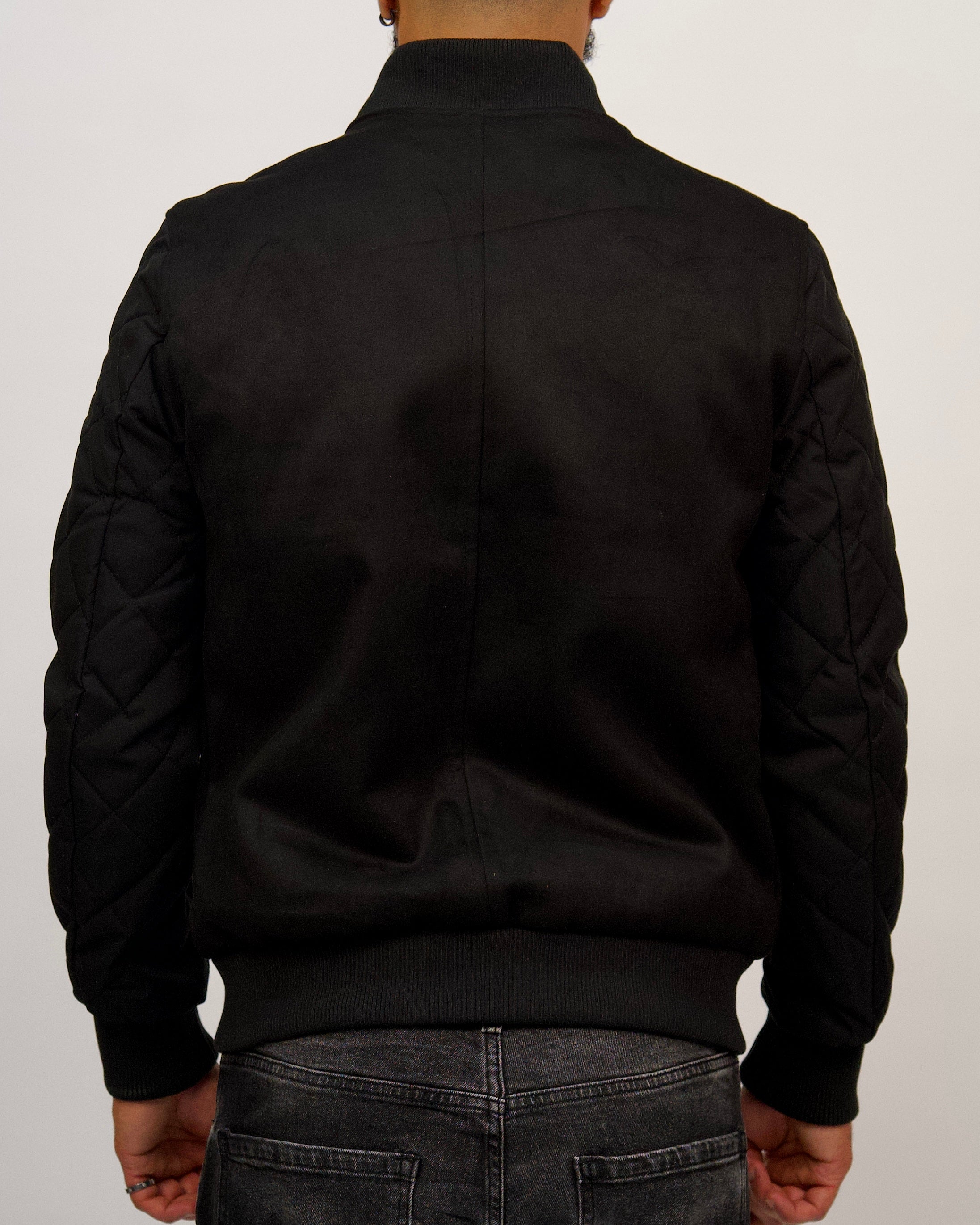 Two-Tone Bomber Jacket with Quilted Sleeves