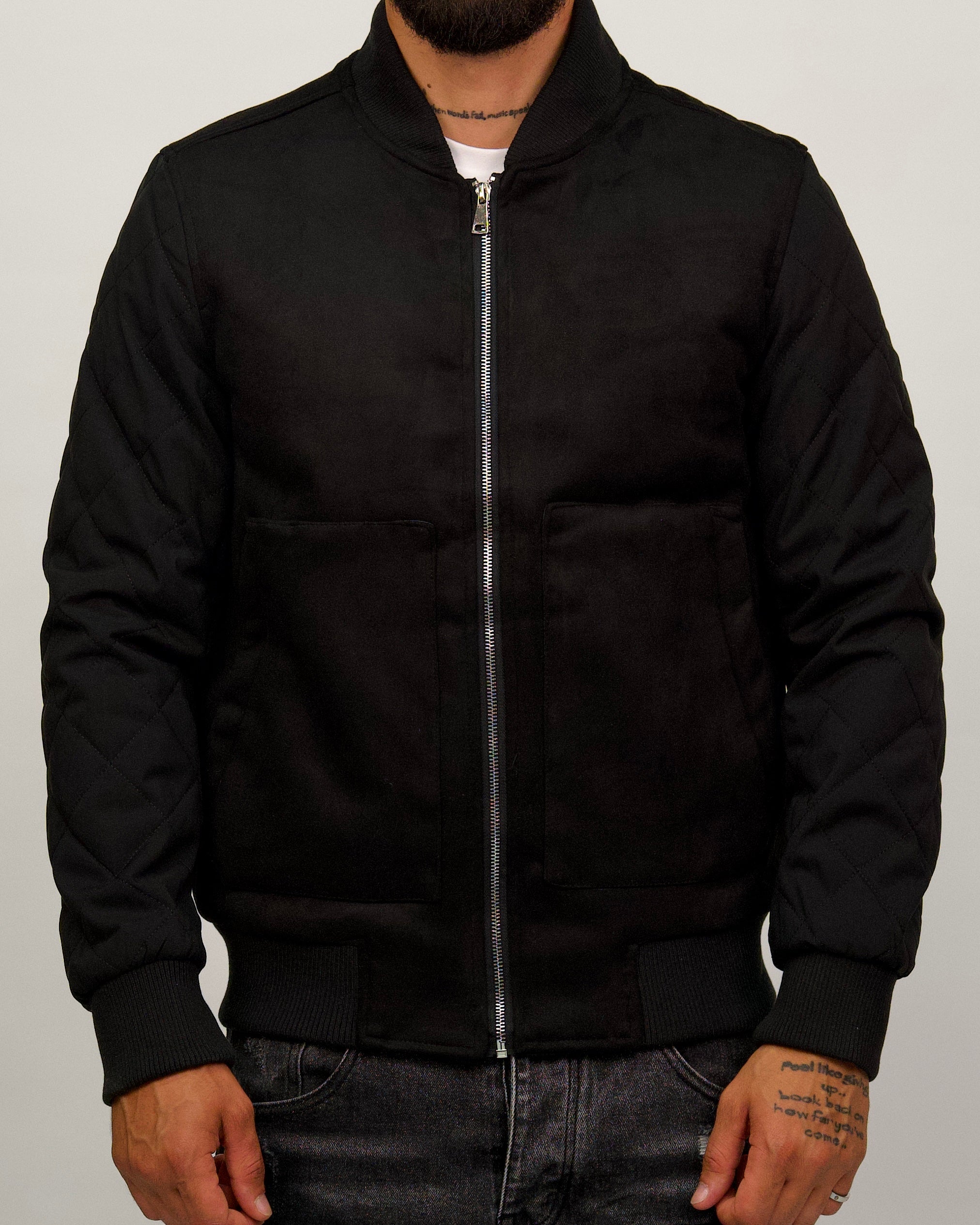Two-Tone Bomber Jacket with Quilted Sleeves