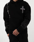 Black Rhinestone Cross Hoodie