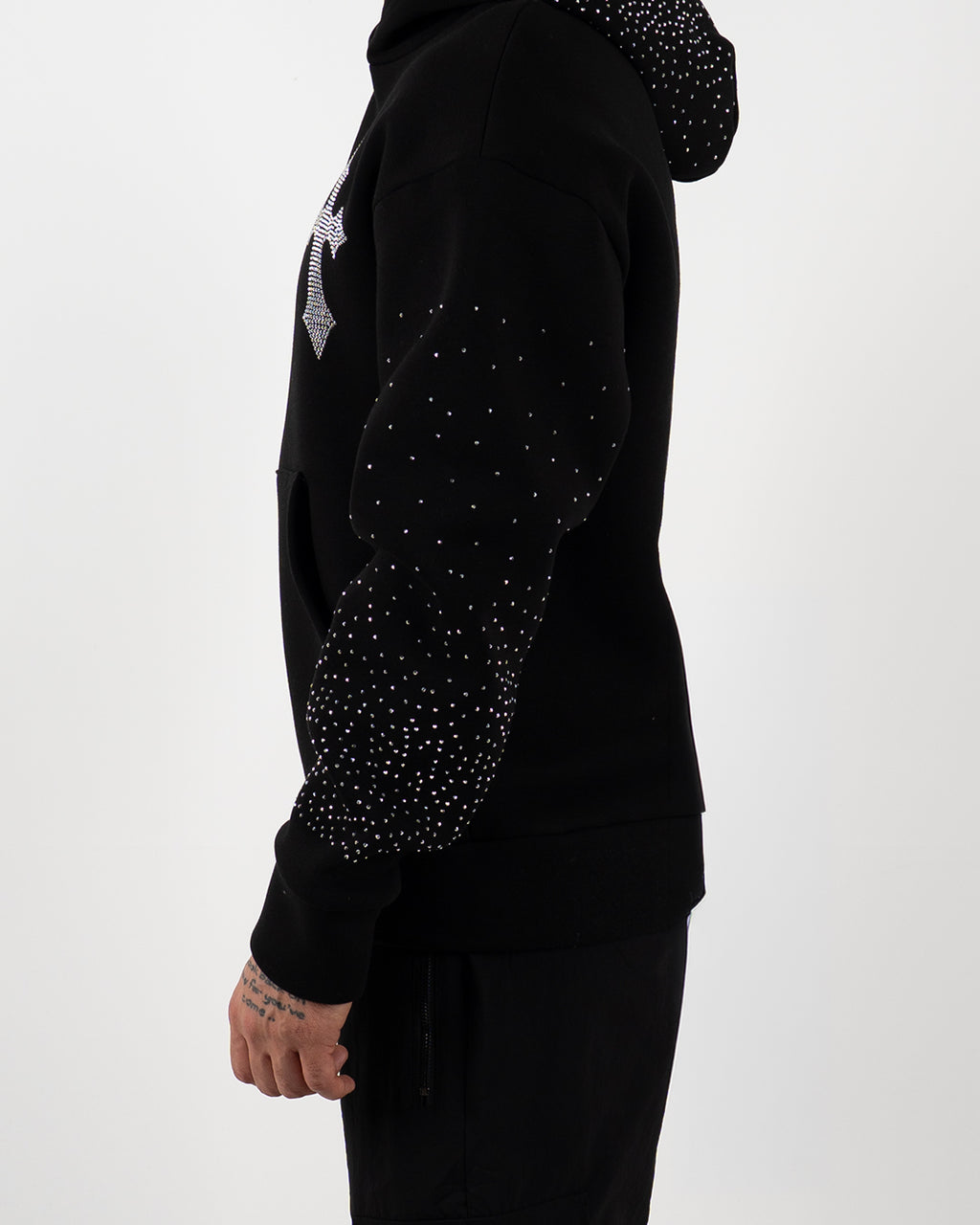 Black Rhinestone Cross Hoodie