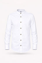 Archie - White Grandad Collar Shirt With Tan Buttons