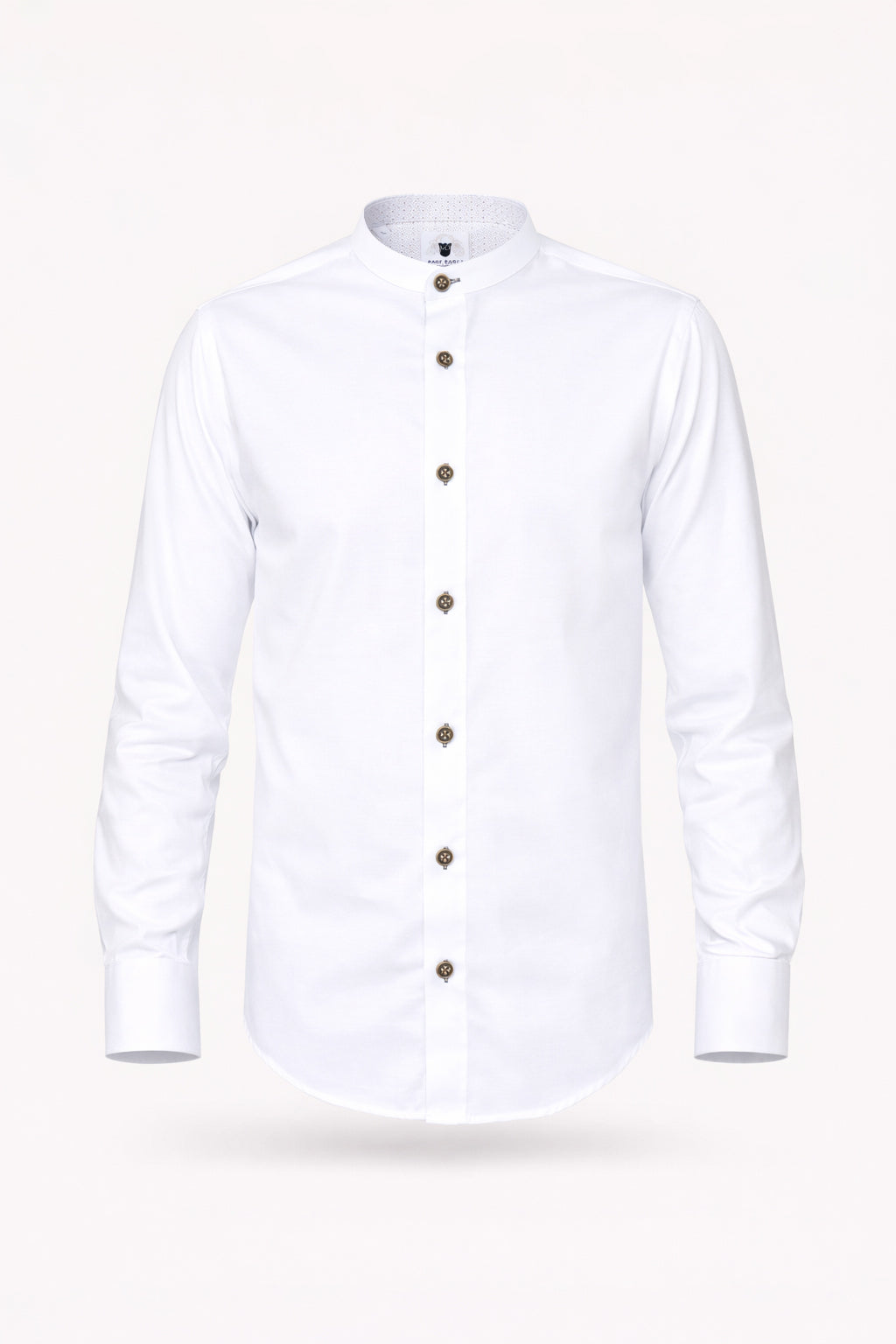 Archie - White Grandad Collar Shirt With Tan Buttons