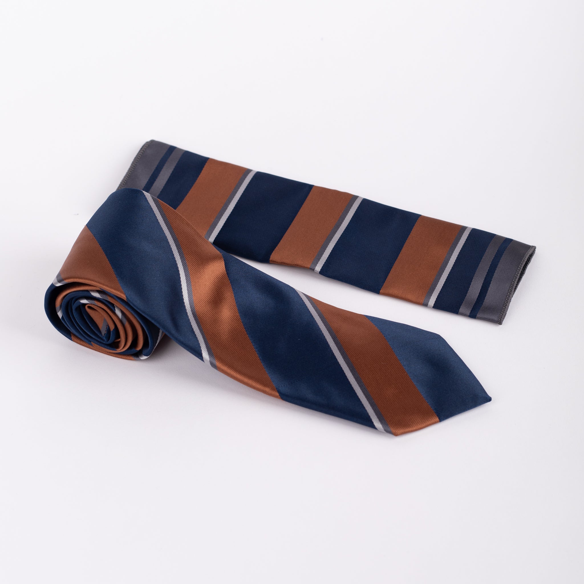 MC Striped - Tie & Pocket Square Set in Blue & Brown