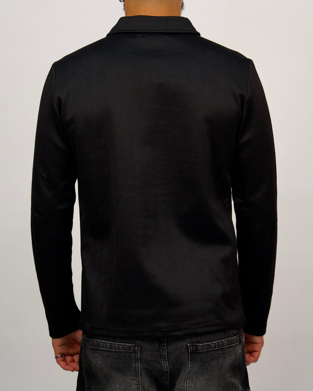 Black Herringbone Half Zip Shirt