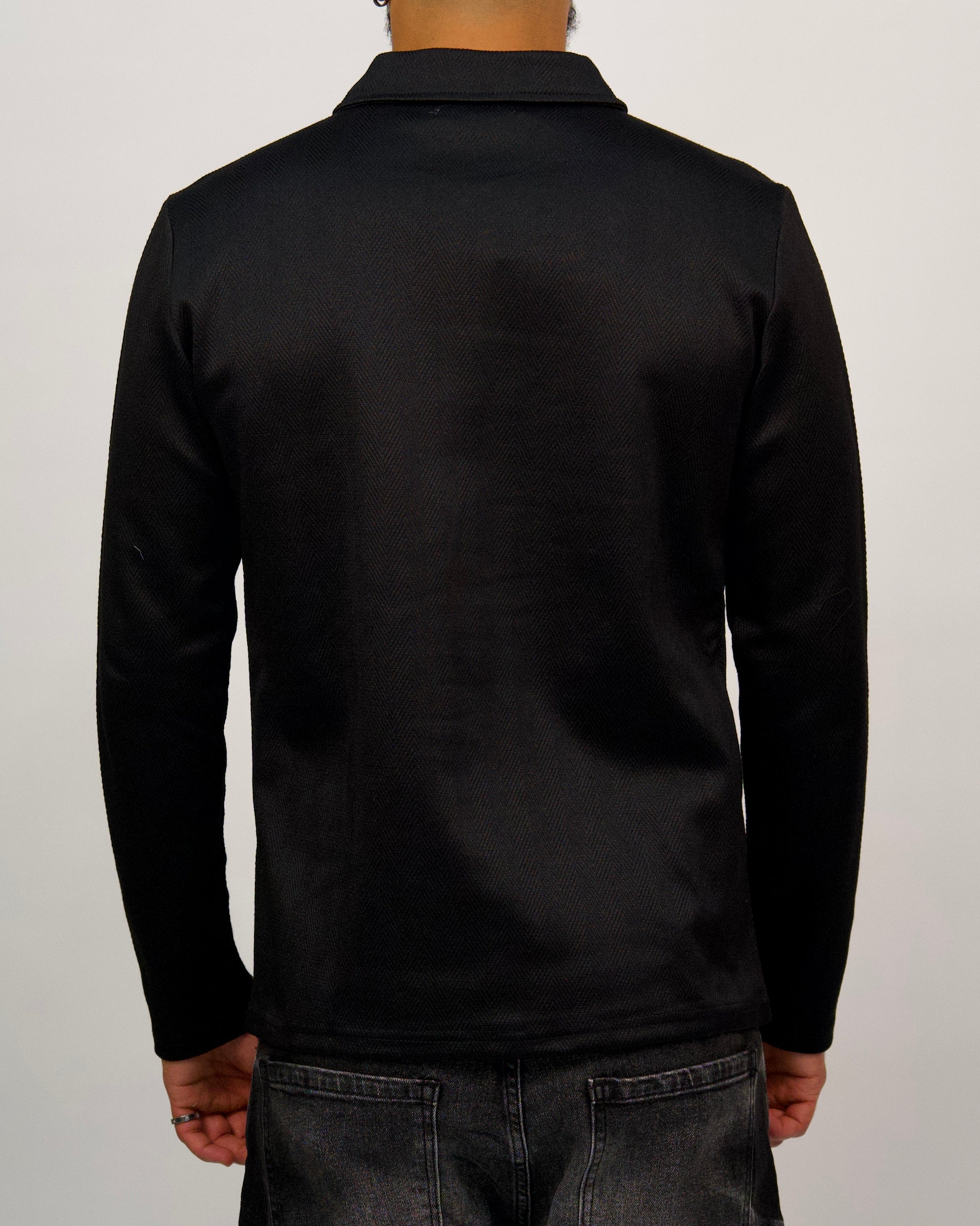 Black Herringbone Half Zip Shirt