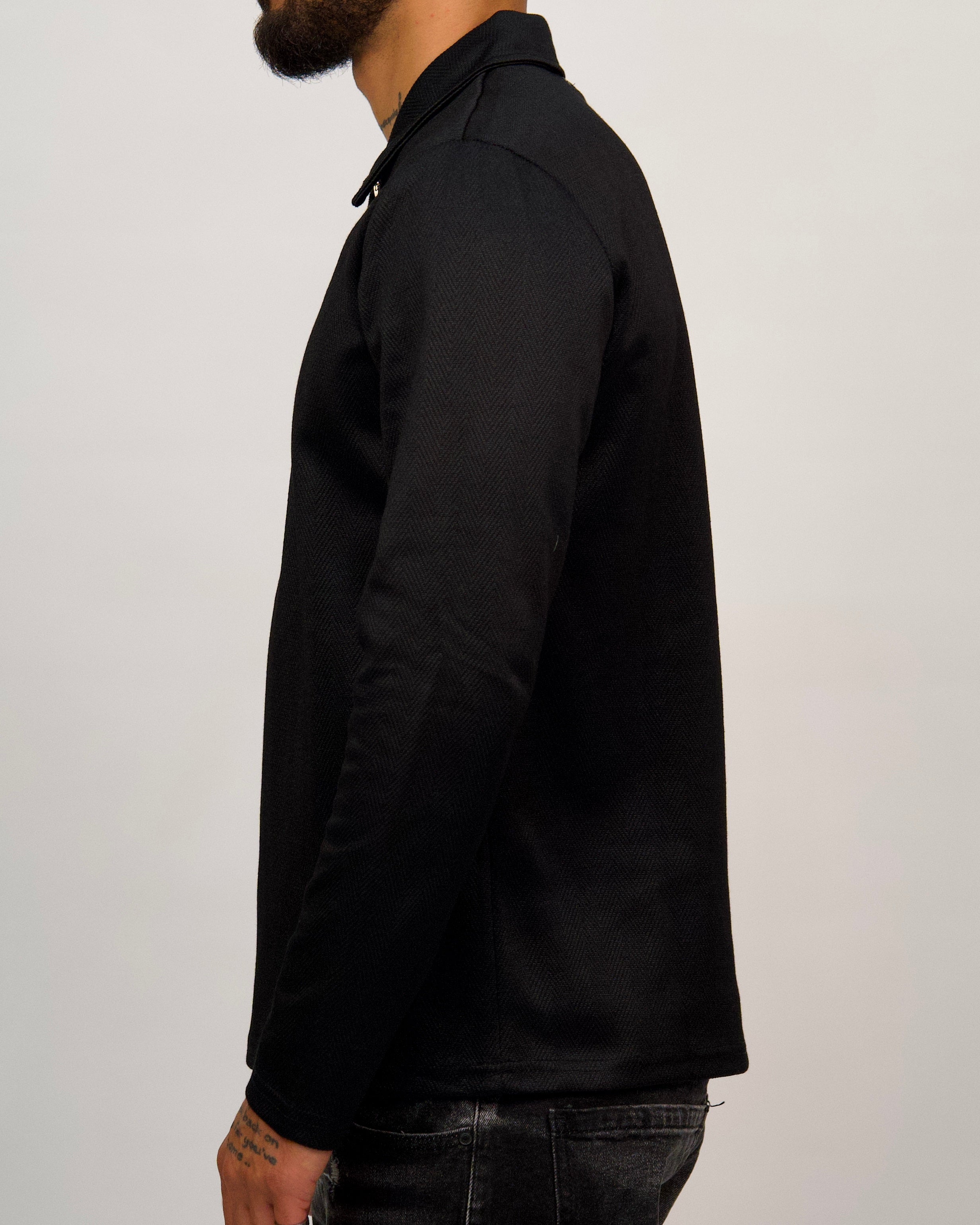 Black Herringbone Half Zip Shirt