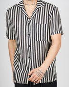 Beige Textured Stripe Resort Shirt