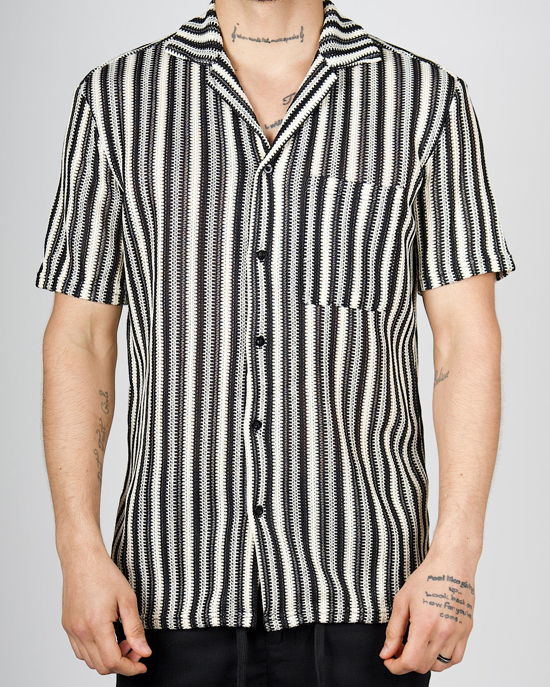 Beige Textured Stripe Resort Shirt