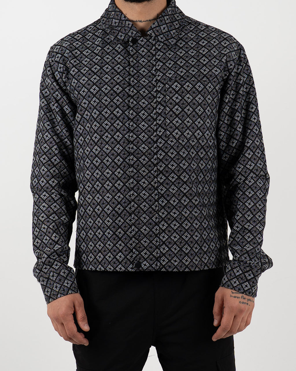 Grey Geometric Print Long Sleeve Shirt