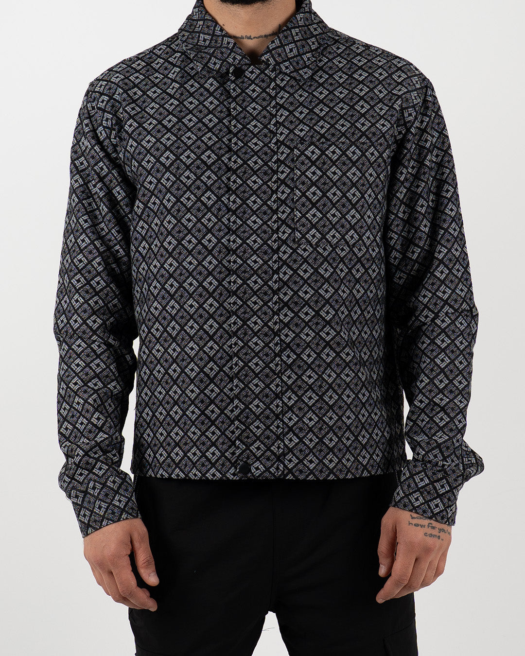 Grey Geometric Print Long Sleeve Shirt