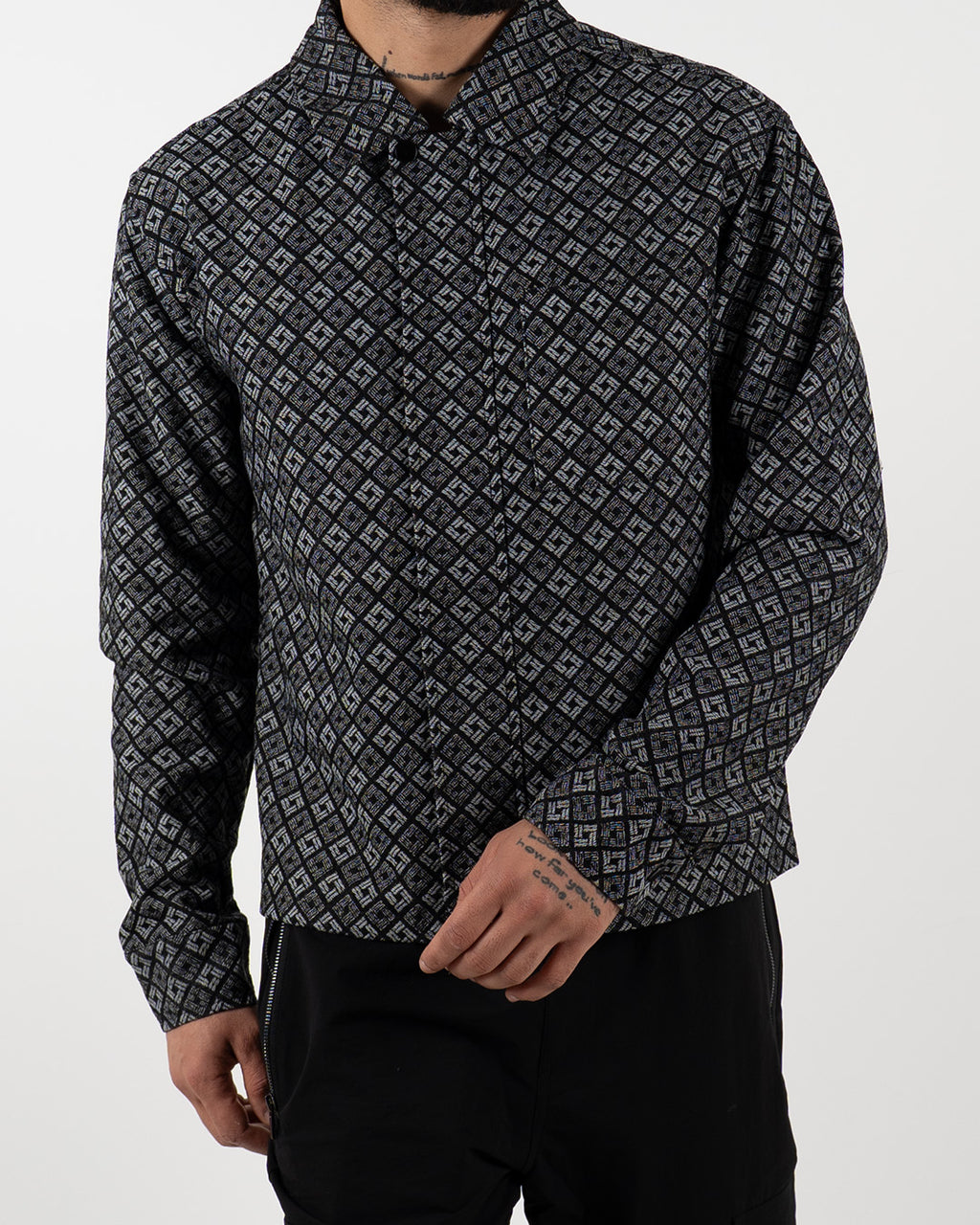 Grey Geometric Print Long Sleeve Shirt