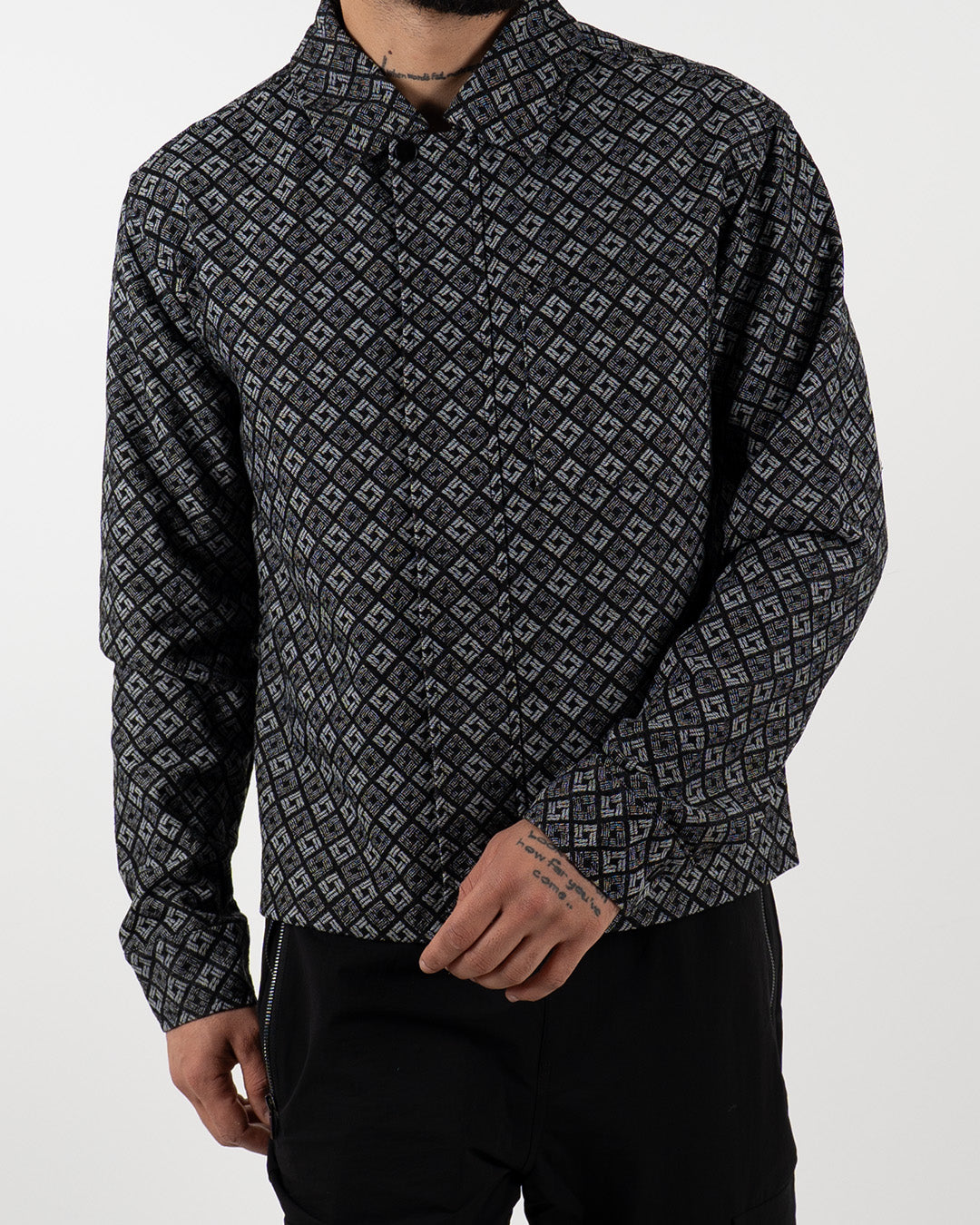 Grey Geometric Print Long Sleeve Shirt