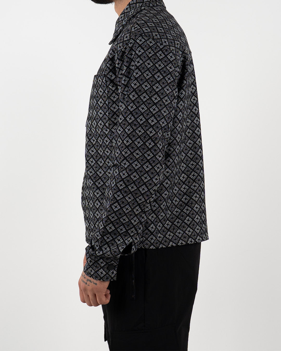 Grey Geometric Print Long Sleeve Shirt