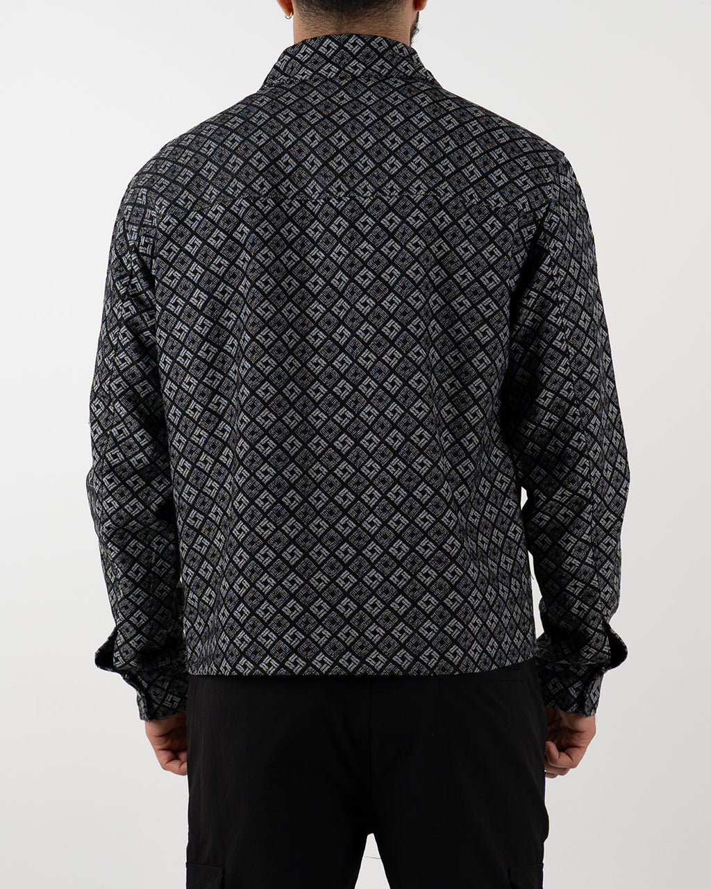 Grey Geometric Print Long Sleeve Shirt