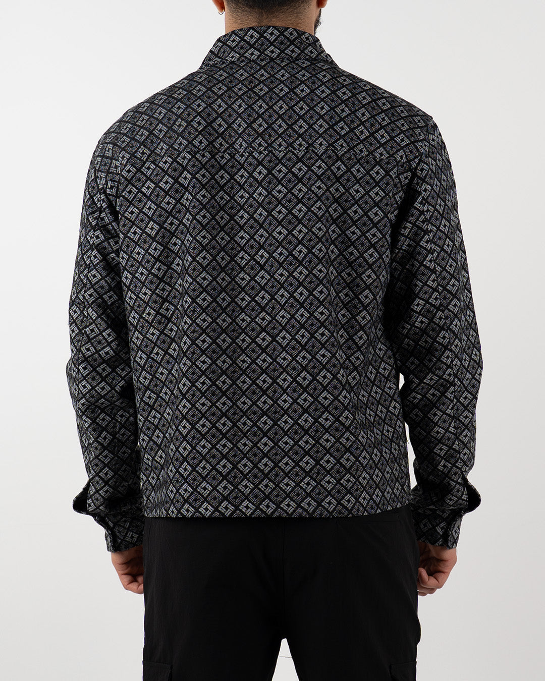 Grey Geometric Print Long Sleeve Shirt