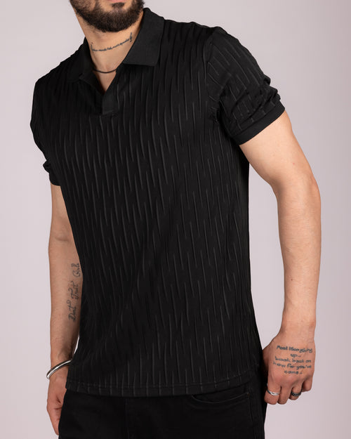 Vertical Dash Textured Short Sleeve Polo Shirt