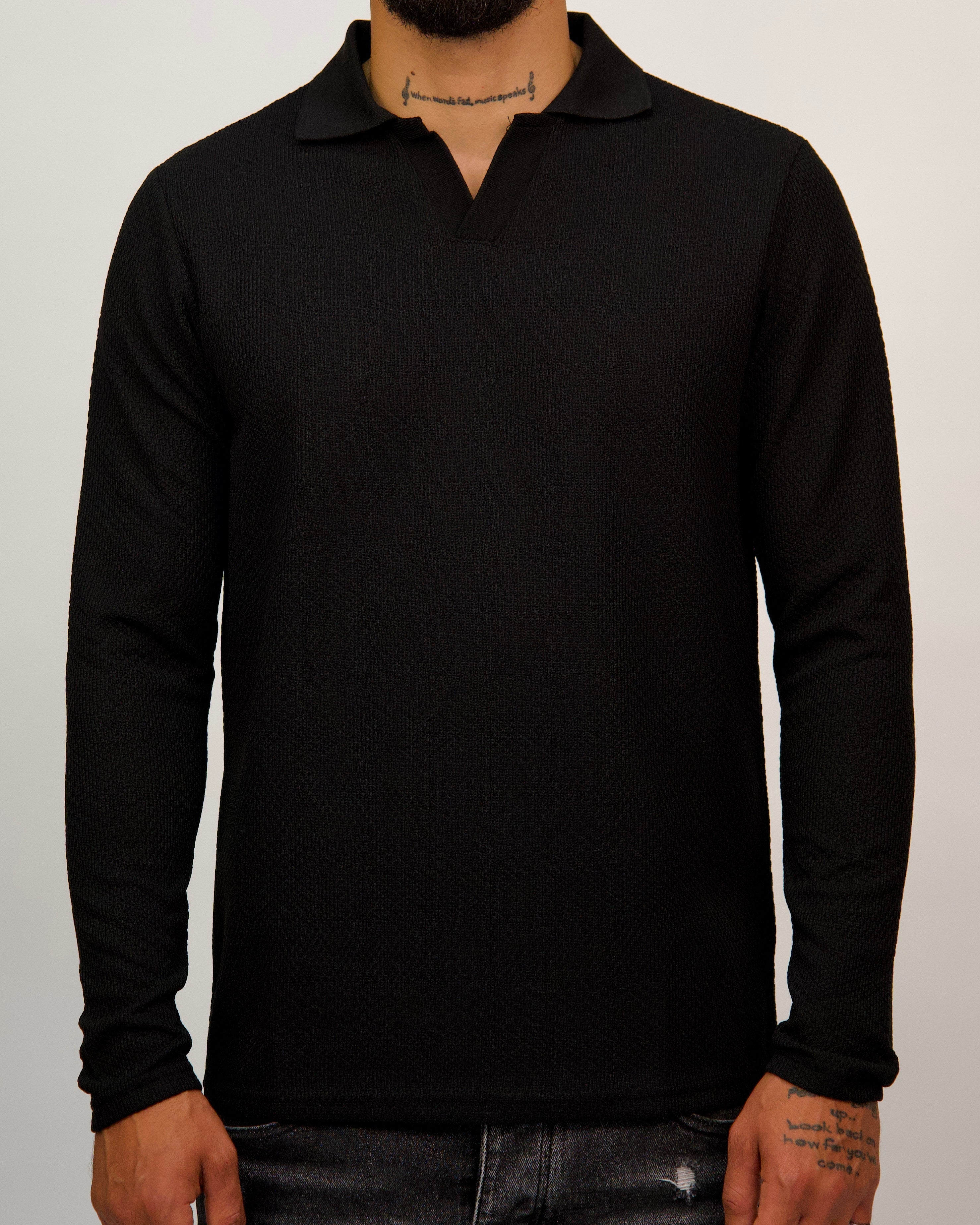 Knit Long Sleeve Polo Shirt