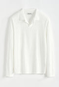 Textured Knit Long Sleeve Polo Shirt