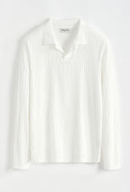 Textured Knit Long Sleeve Polo Shirt