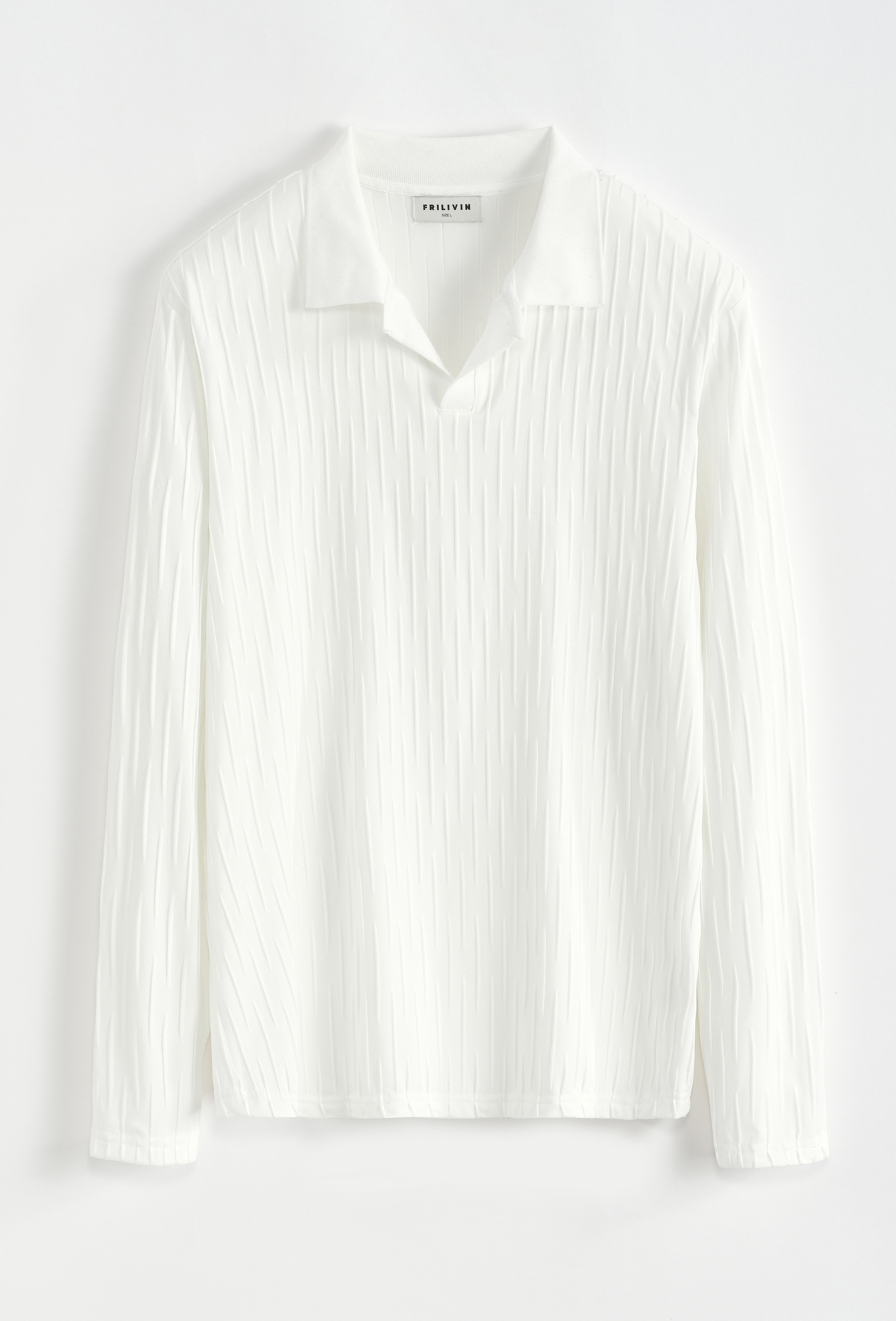 Textured Knit Long Sleeve Polo Shirt