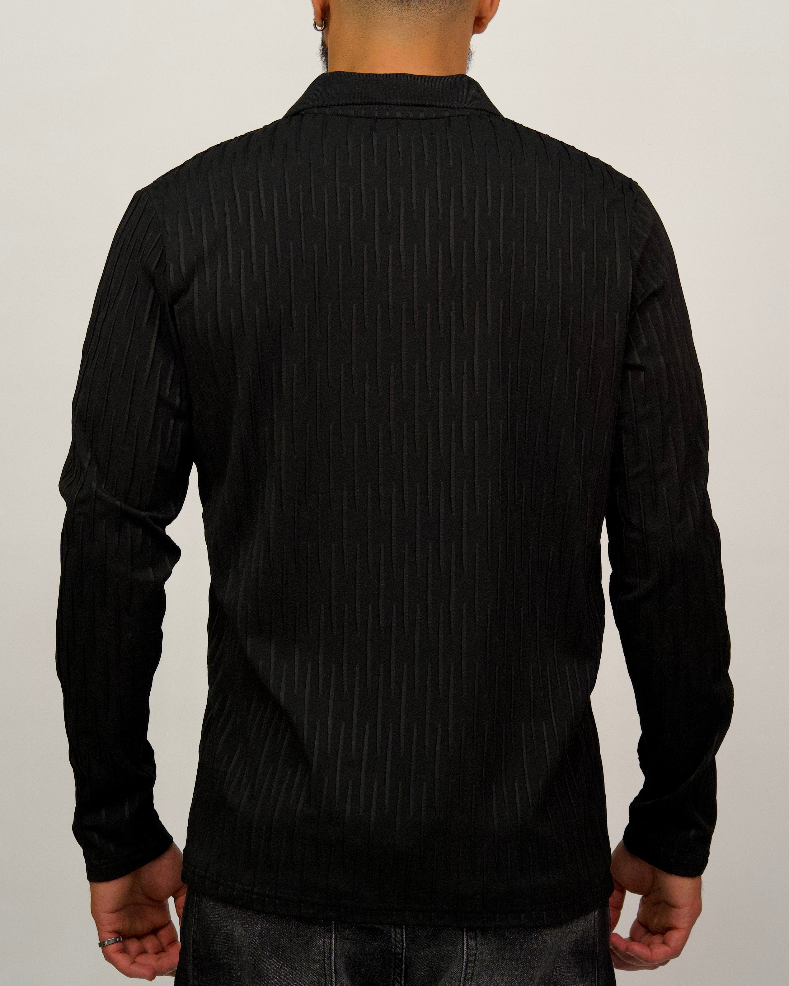 Textured Knit Long Sleeve Polo Shirt