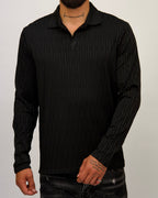 Textured Knit Long Sleeve Polo Shirt