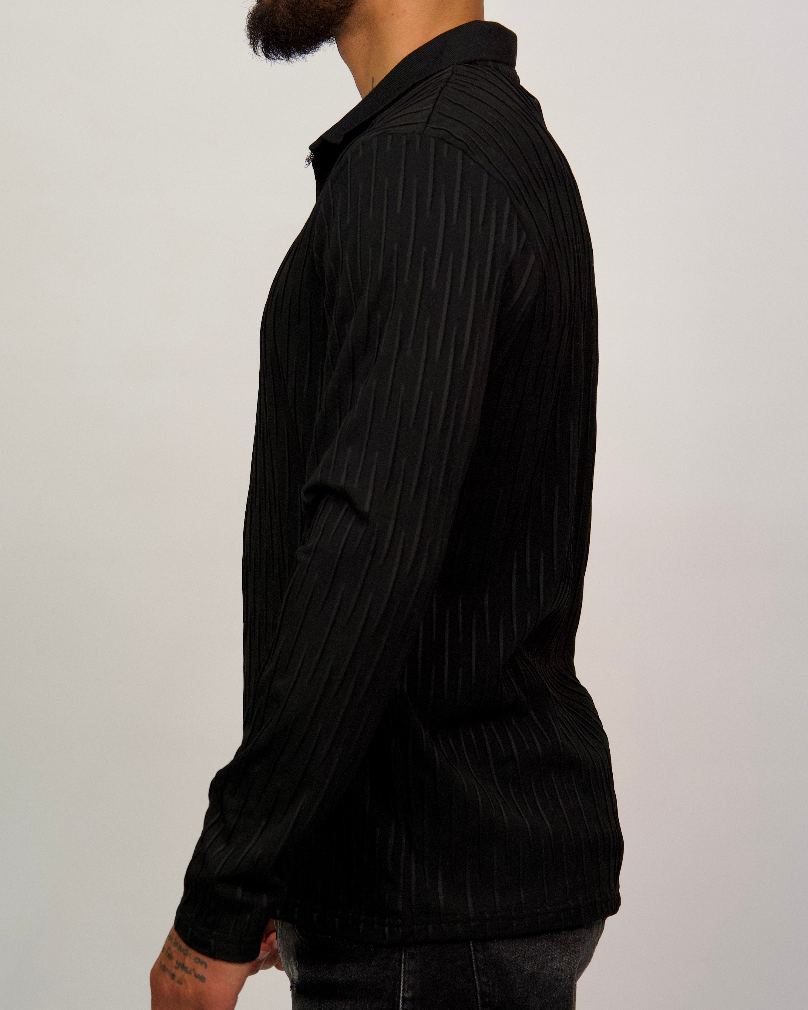 Textured Knit Long Sleeve Polo Shirt