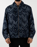 Navy Textured Geometric Zip-Up Jacket