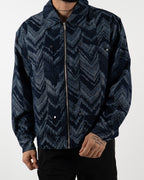 Navy Textured Geometric Zip-Up Jacket