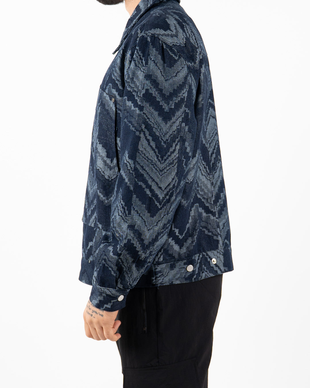 Navy Textured Geometric Zip-Up Jacket