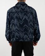 Navy Textured Geometric Zip-Up Jacket