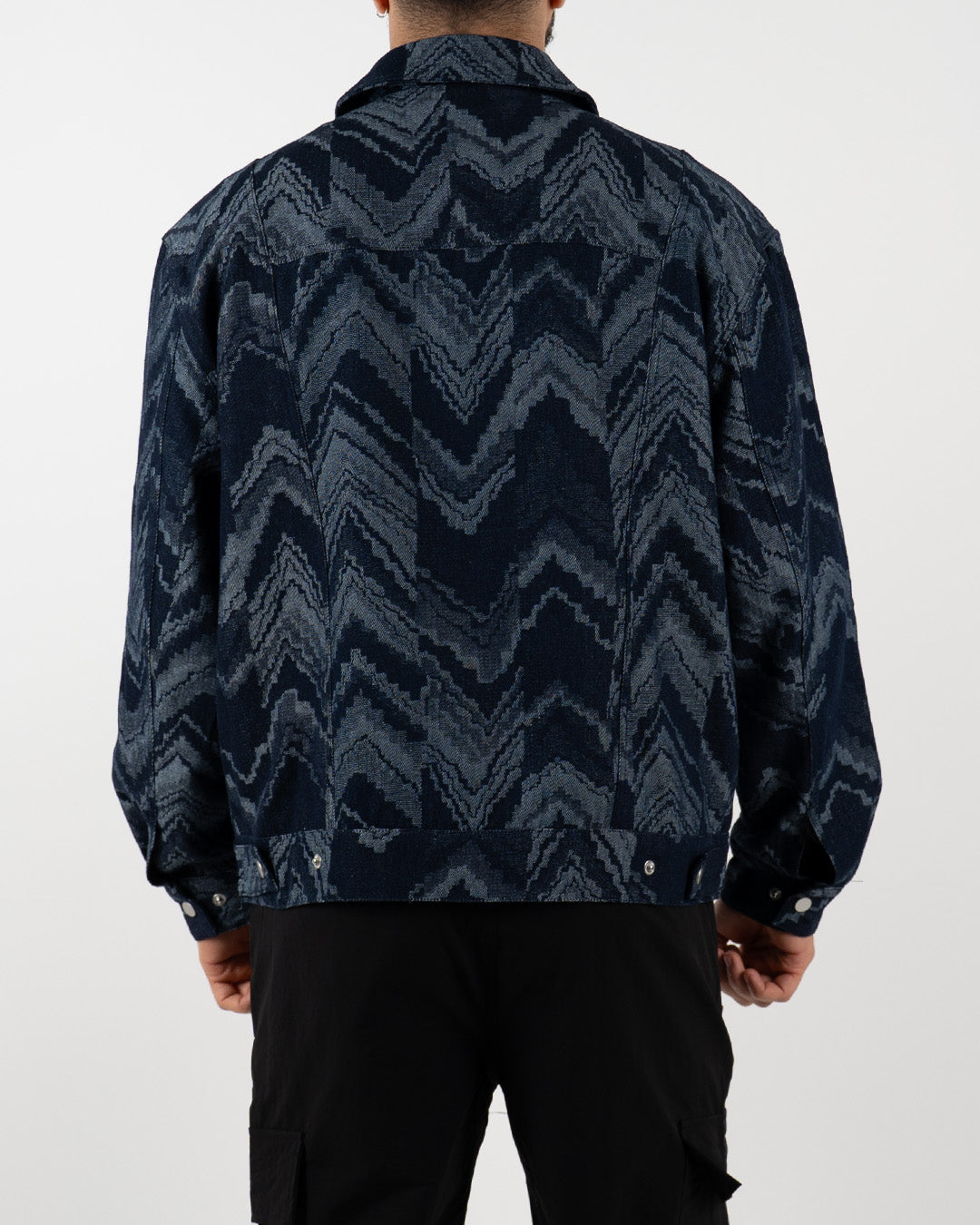 Navy Textured Geometric Zip-Up Jacket