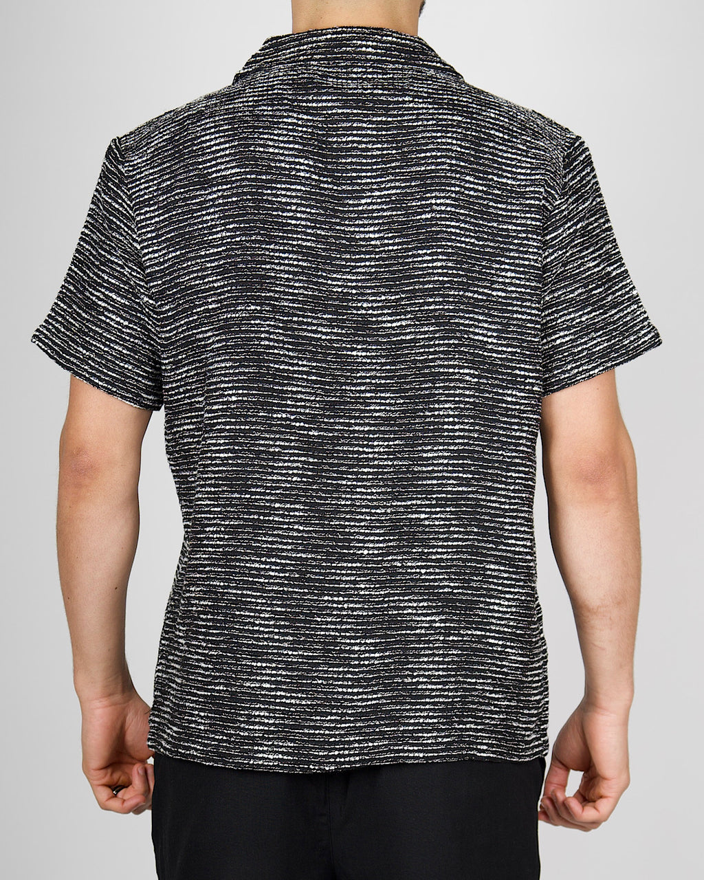 Black Textured Knit Stripe Shirt
