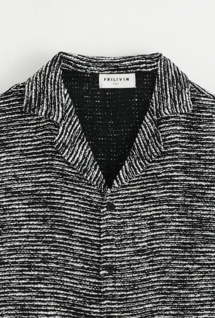 Black Textured Knit Stripe Shirt