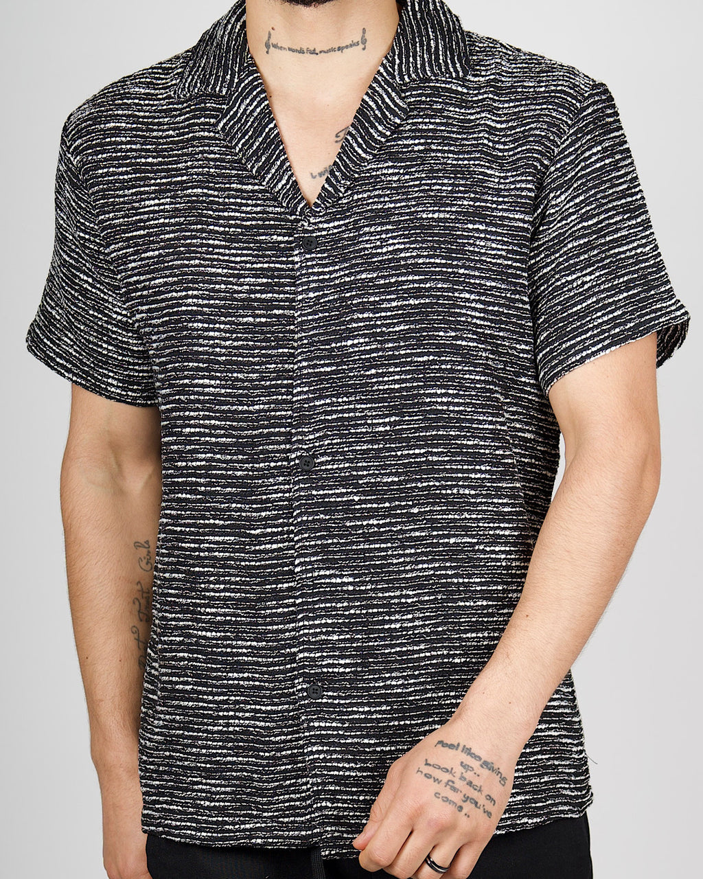 Black Textured Knit Stripe Shirt