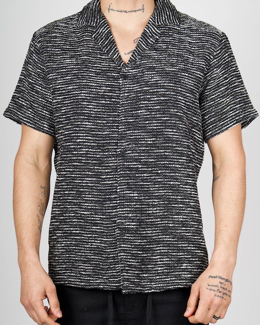 Black Textured Knit Stripe Shirt