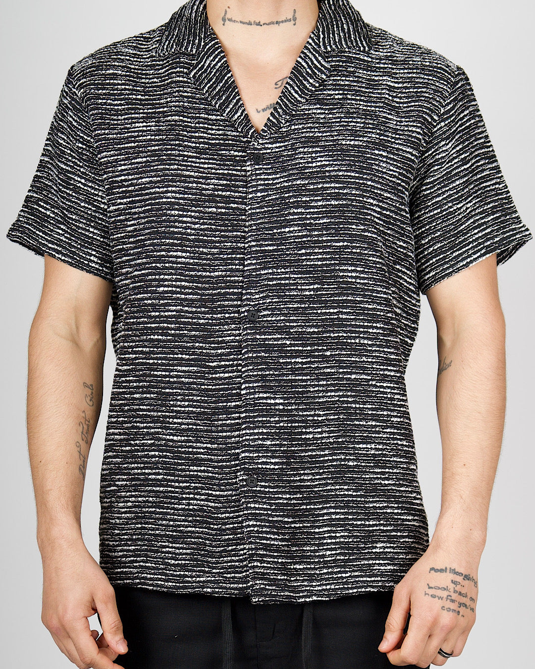 Black Textured Knit Stripe Shirt
