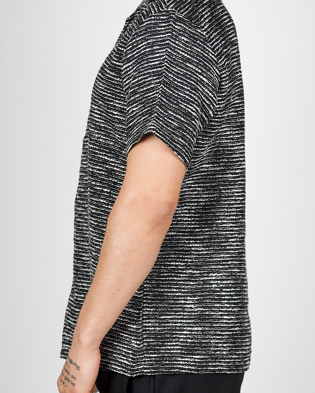 Black Textured Knit Stripe Shirt