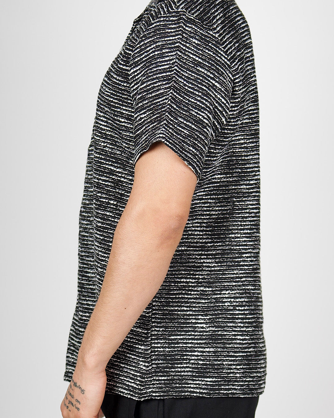 Black Textured Knit Stripe Shirt