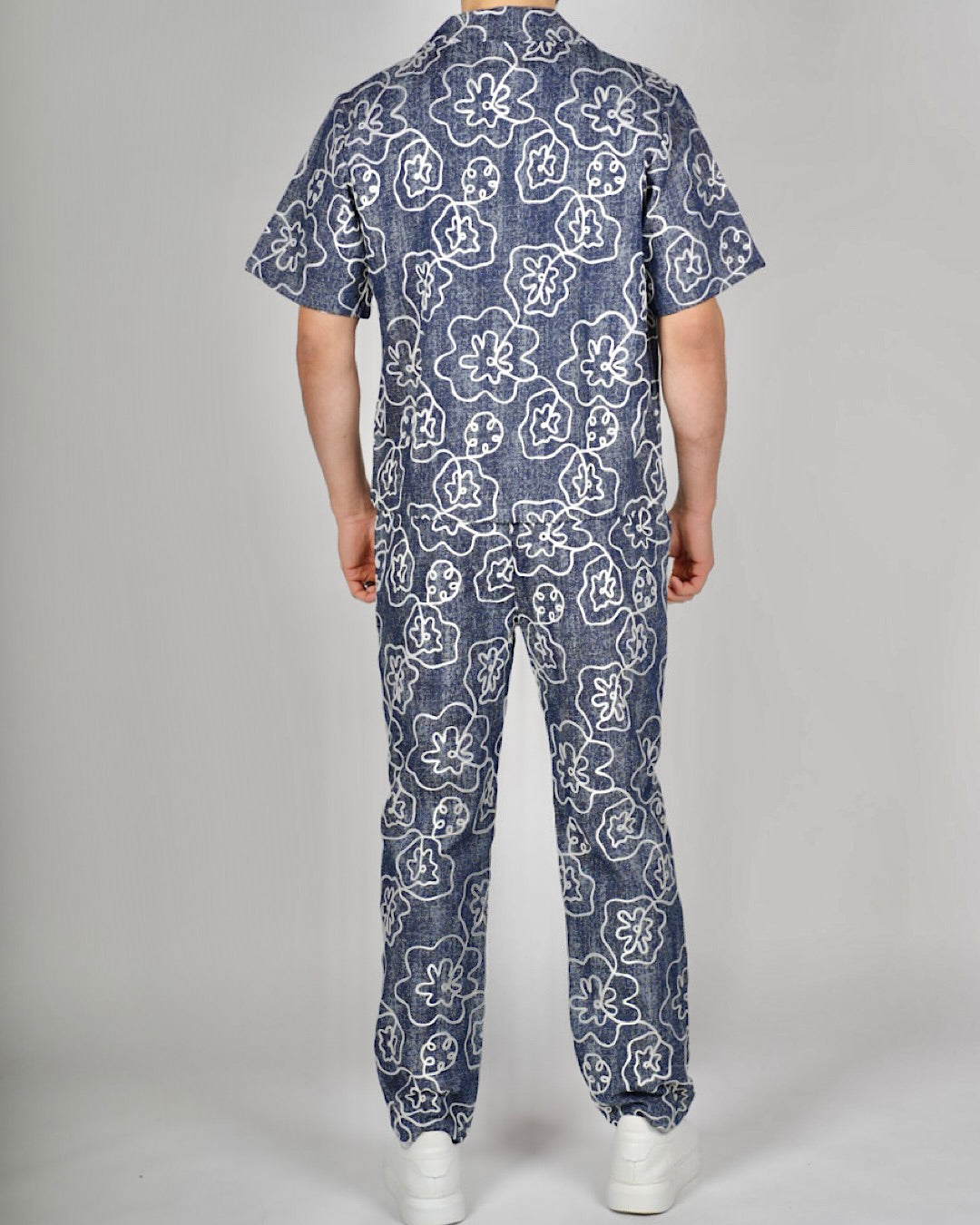 Blue Floral Pattern Shirt & Trouser Set