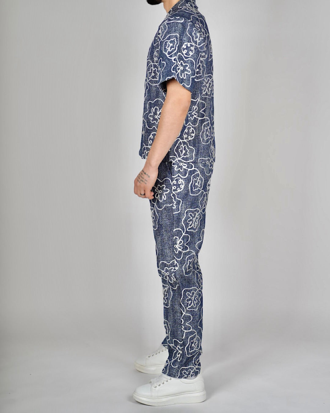 Blue Floral Pattern Shirt & Trouser Set