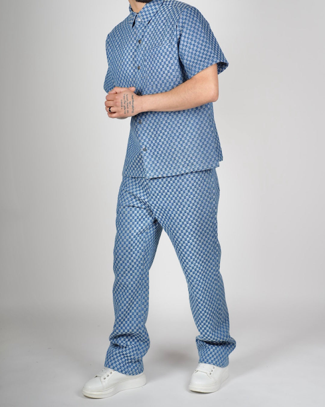 Denim Blue Check Pattern Co-ord Set