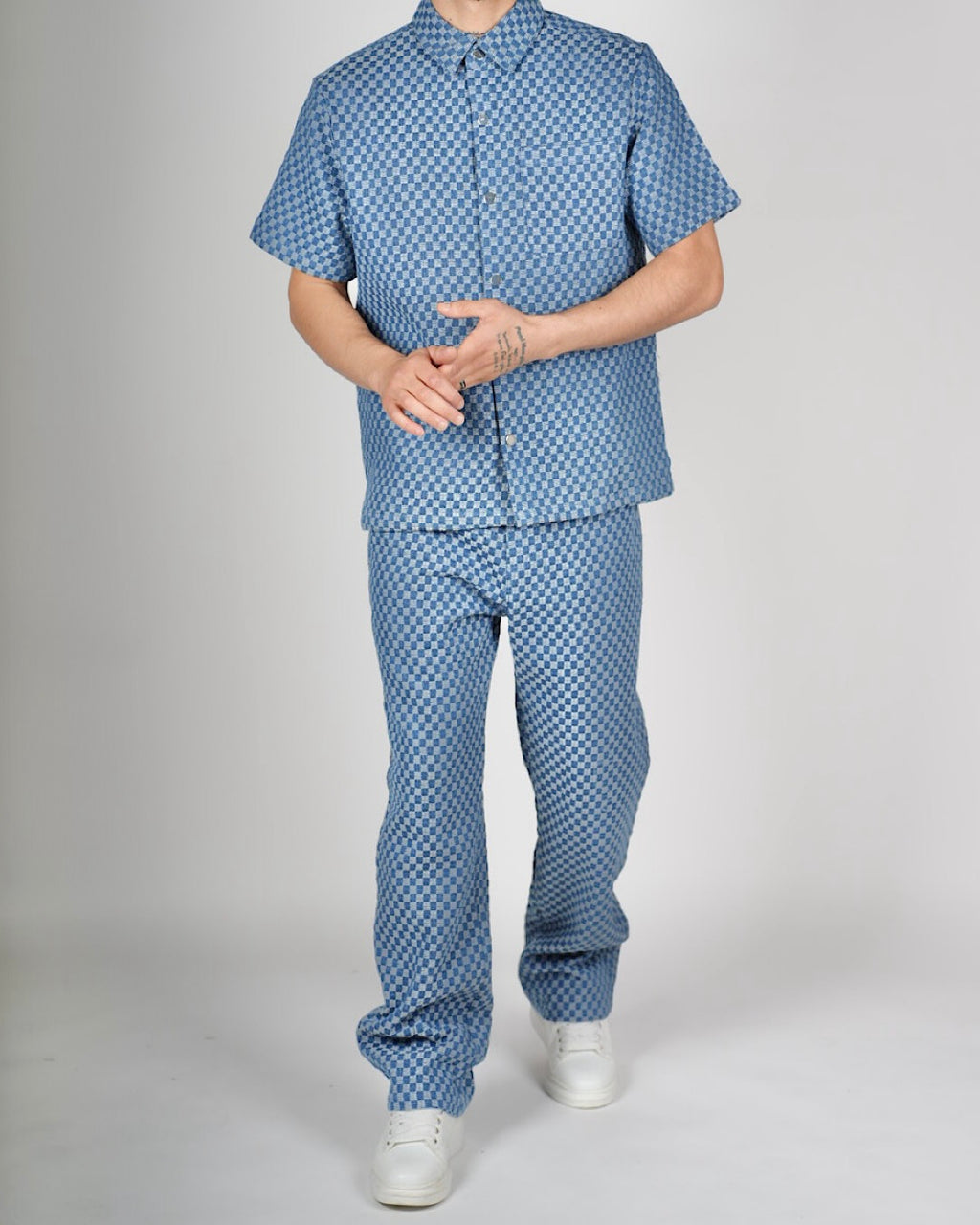 Denim Blue Check Pattern Co-ord Set