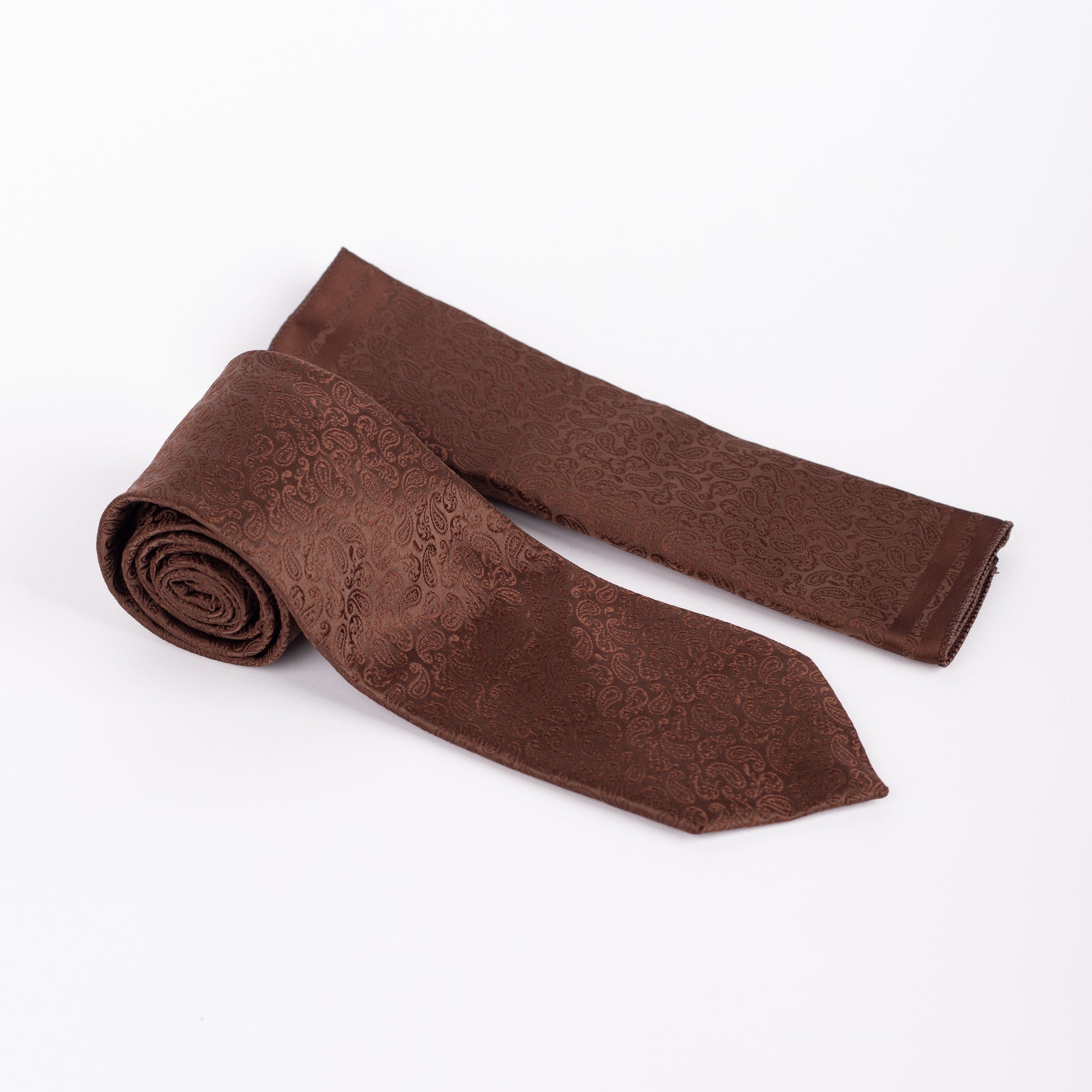 MC Mini Paisley - Tie & Pocket Square Set in Brown